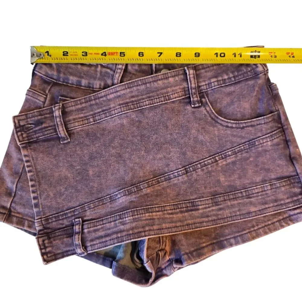 Purple‎ denim acid wash skort